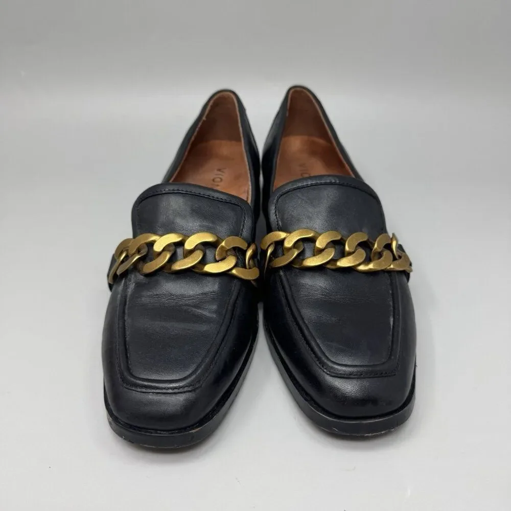 Vionic Mizelle Chain Orthotic Loafer Black Leather Size 7